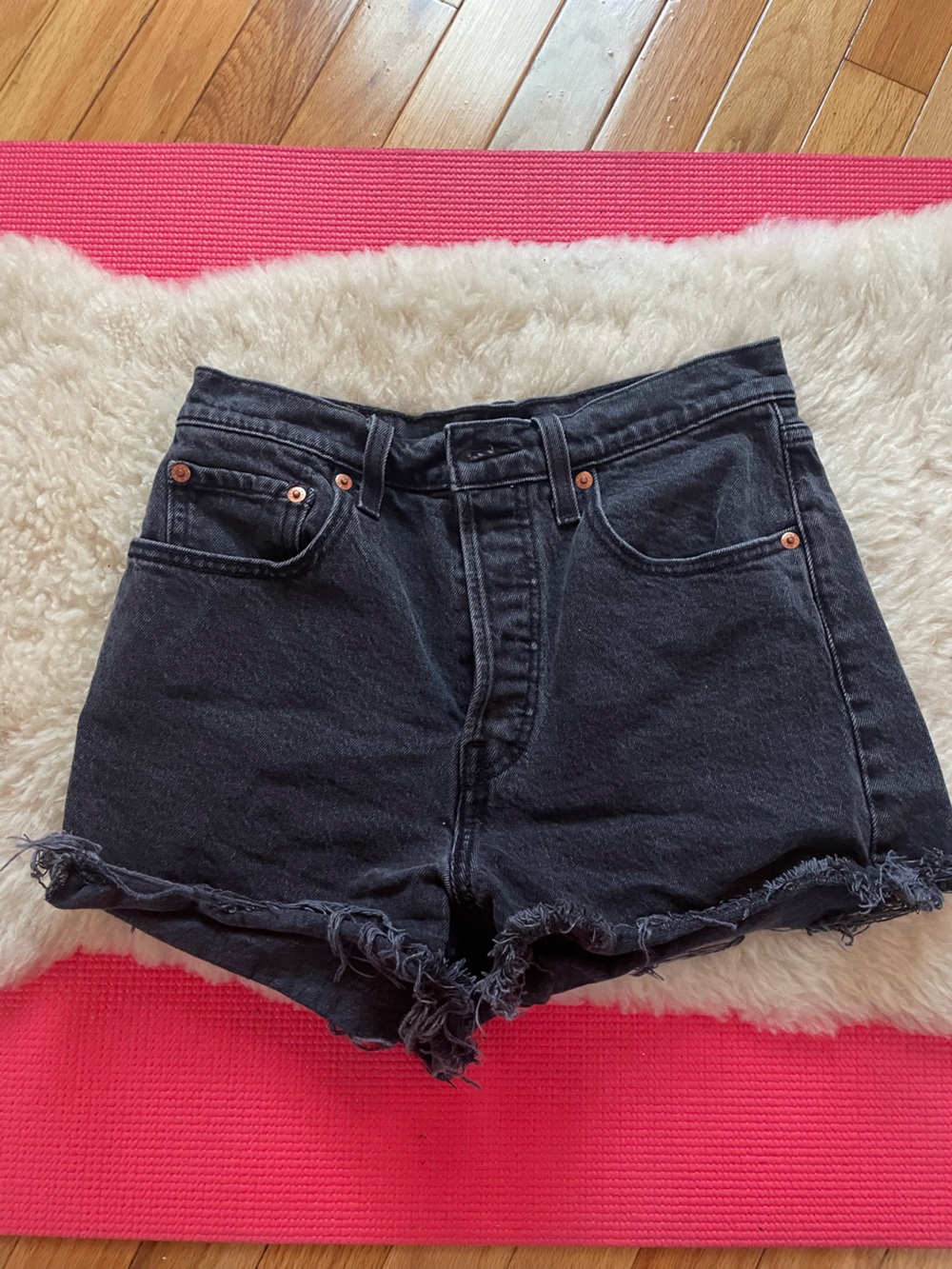 Levi's Black Frayed Hem Denim Shorts